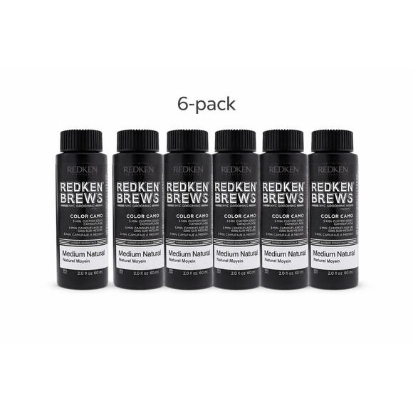6x Medium Natural Redken Brews Color CAMO 5 Min Color for MEN 2 oz